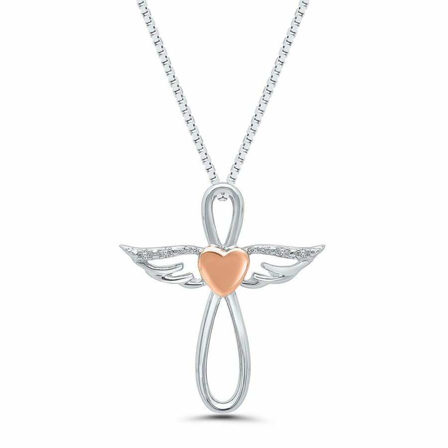 Pendants * | Special Price Diamond Angel Pendant In Sterling Silver