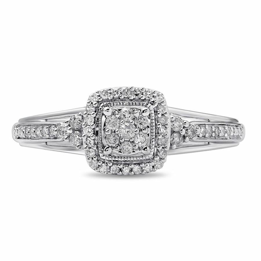 Rings * | Discount Online Diamond Cushion Cluster Promise Ring In Sterling Silver (1/5 Ct. Tw.)