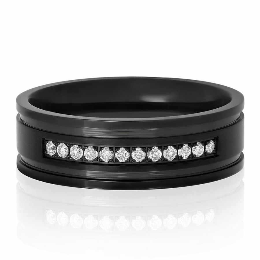 Accessories * | Limit Offer Men'S Diamond Ring In Black Ion-Plated Stainless Steel, 7Mm (1/7 Ct. Tw.)