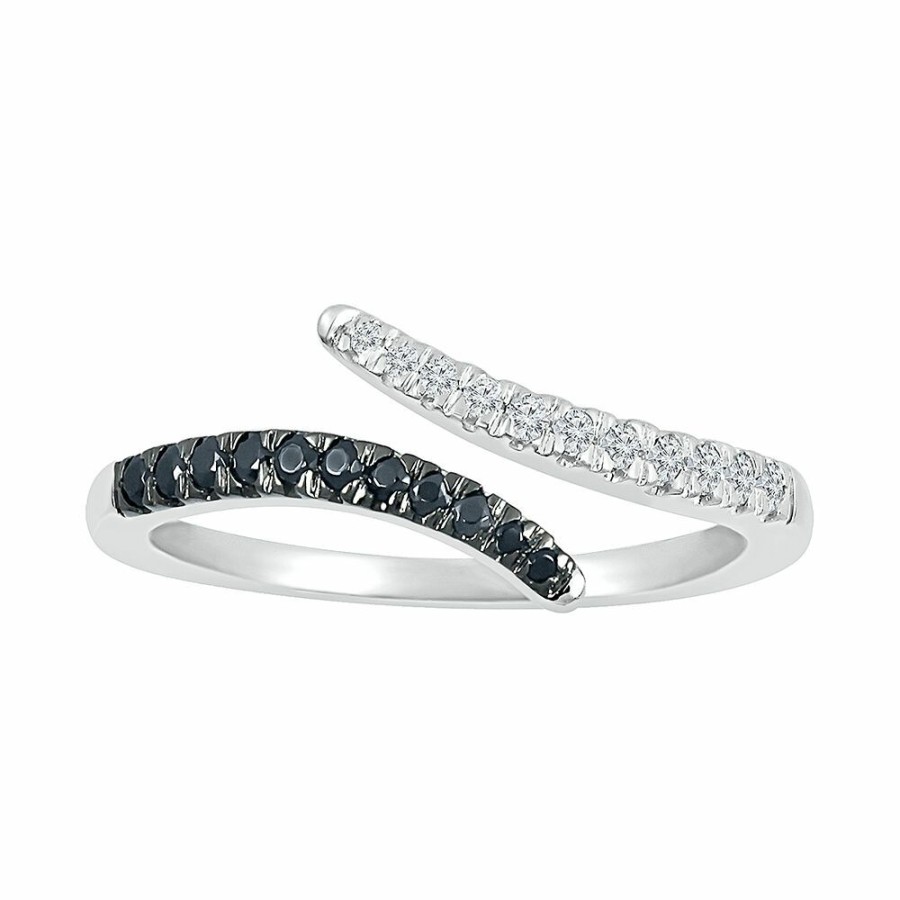 Rings * | Special Price Open Bypass Ring With Black & White Diamonds In Sterling Silver (1/6 Ct. Tw.)