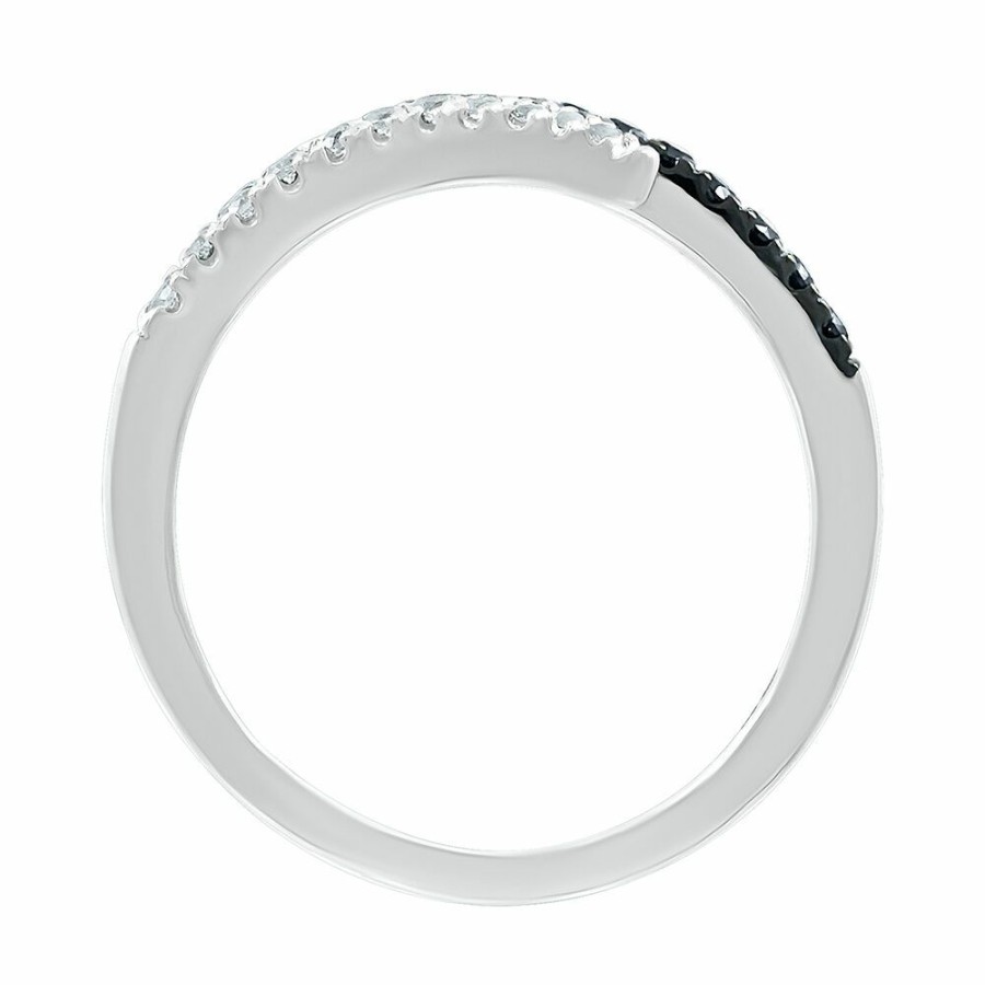 Rings * | Special Price Open Bypass Ring With Black & White Diamonds In Sterling Silver (1/6 Ct. Tw.)