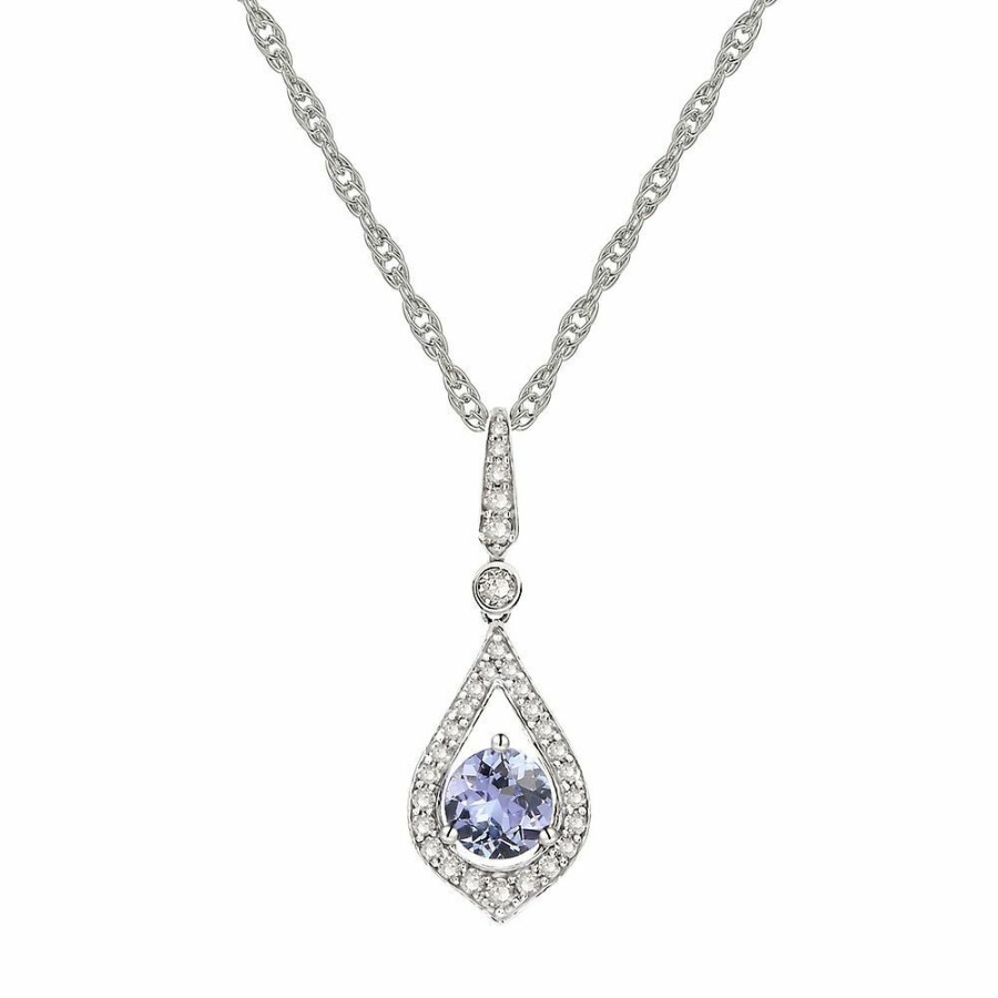 Pendants * | Special Price Tanzanite & 1/7 Ct. Tw. Diamond Pendant In 10K White Gold