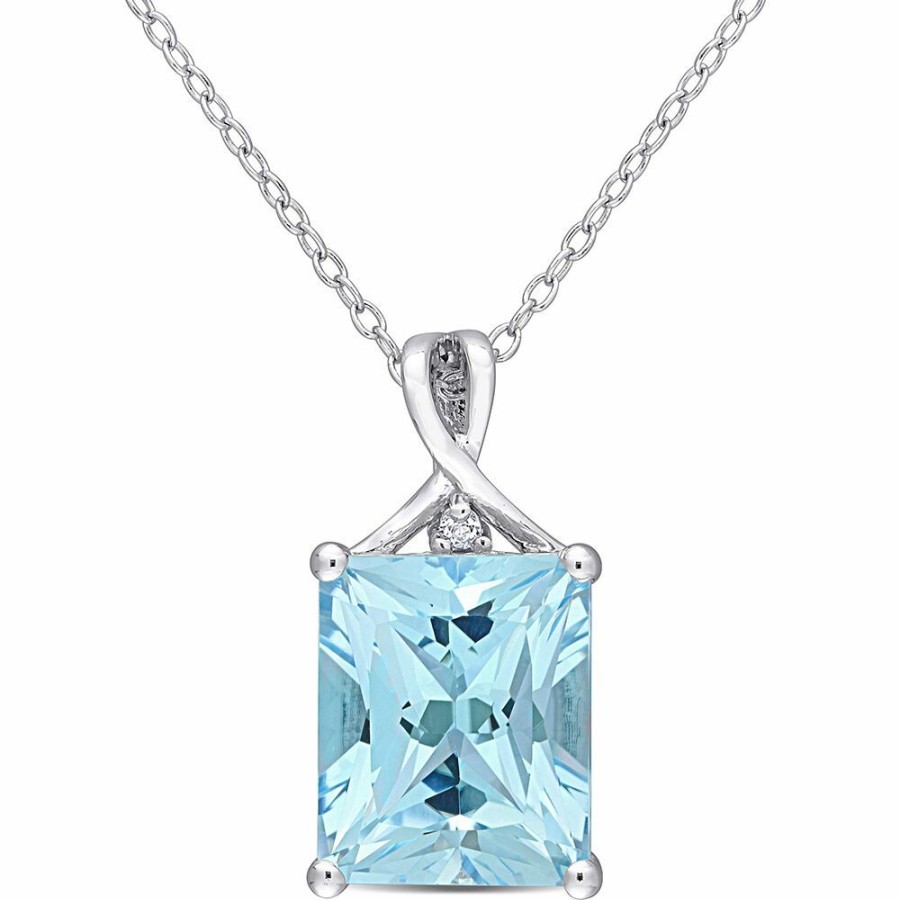 Pendants * | Discount Online Emerald-Cut Blue & White Topaz Pendant In Sterling Silver