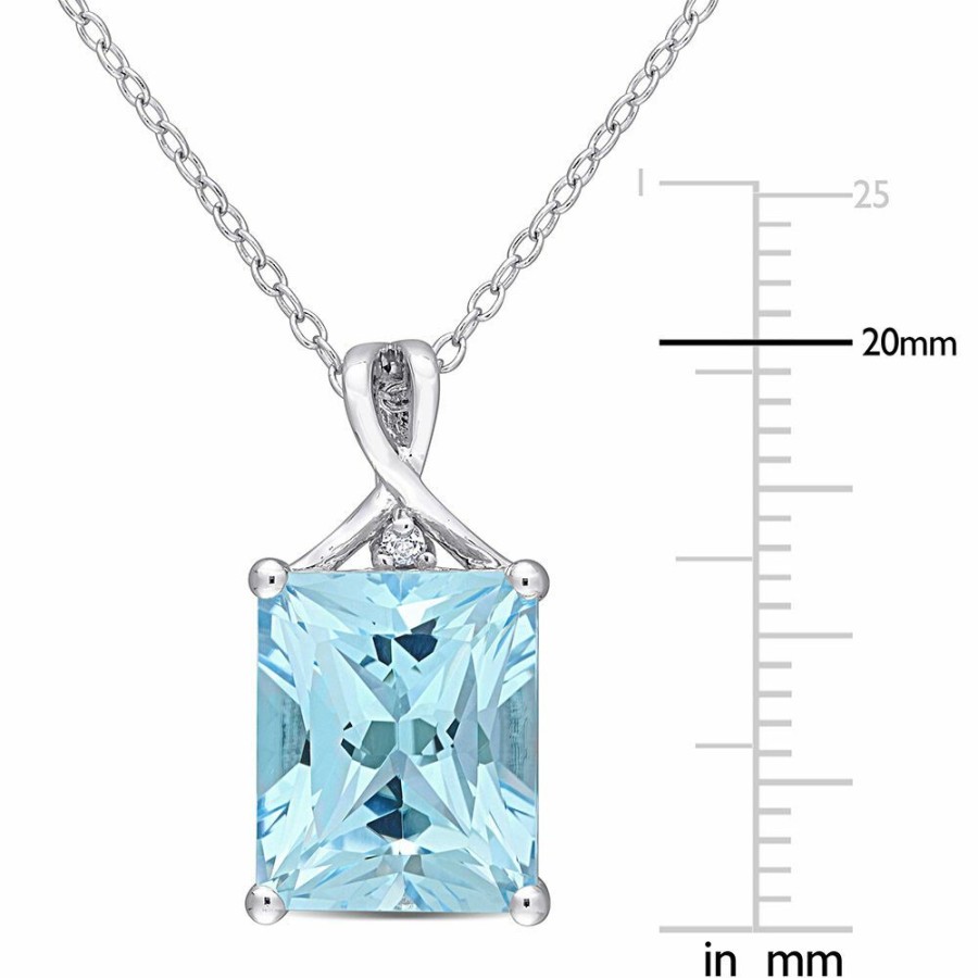 Pendants * | Discount Online Emerald-Cut Blue & White Topaz Pendant In Sterling Silver