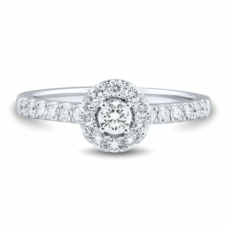 Rings * | Prefential Price 1/2 Ct. Tw. Lab Grown Diamond Halo Ring In 14K White Gold