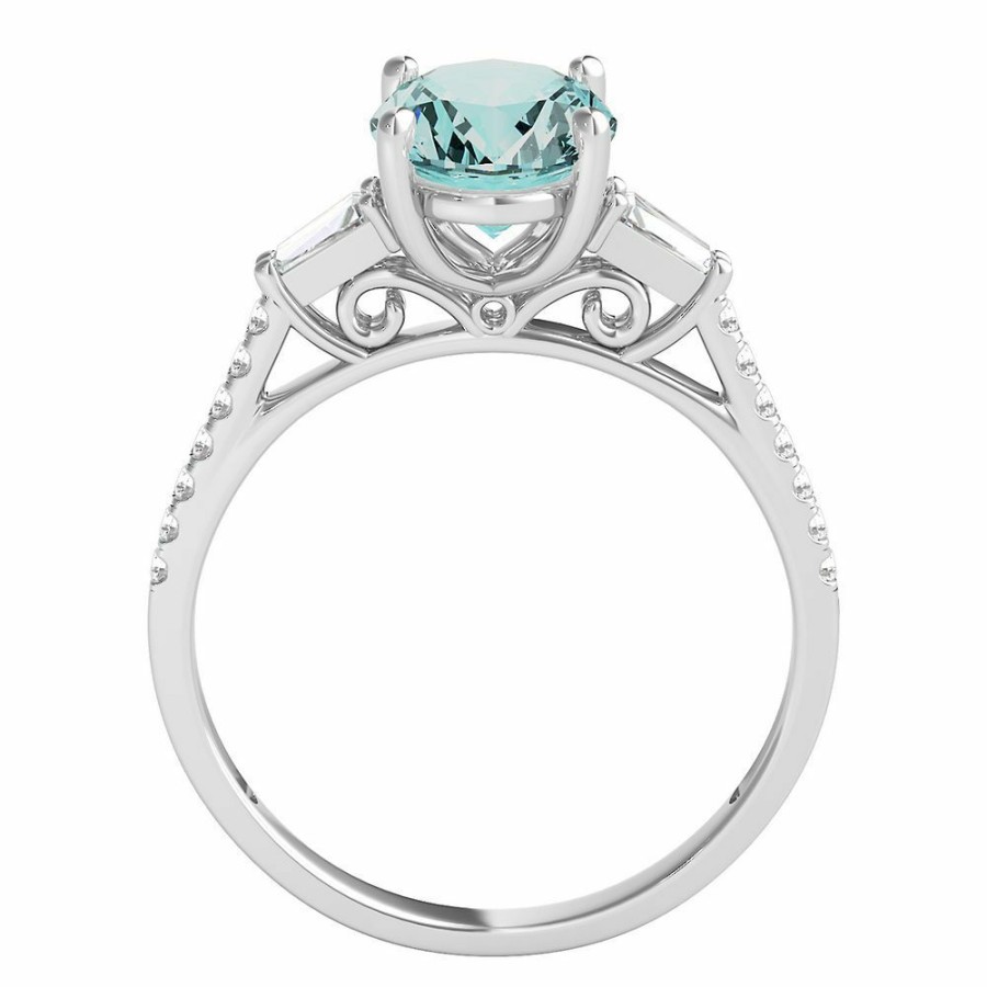 Rings * | Special Price Aquamarine & 1/5 Ct. Tw. Diamond Ring In 14K White Gold