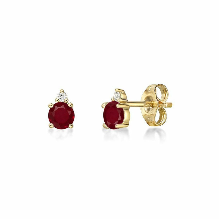 Earrings * | Super Specials Ruby & Diamond Stud Earrings In 10K Yellow Gold