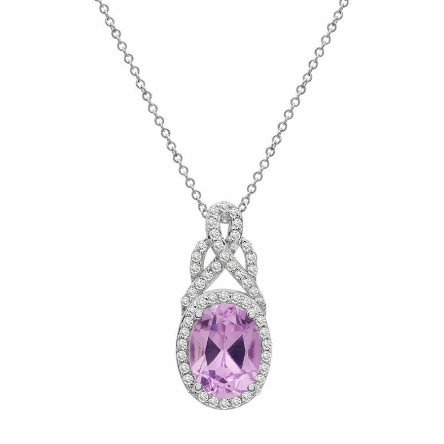 Pendants * | Limit Offer Lab Created Pink & White Sapphire Pendant In Sterling Silver