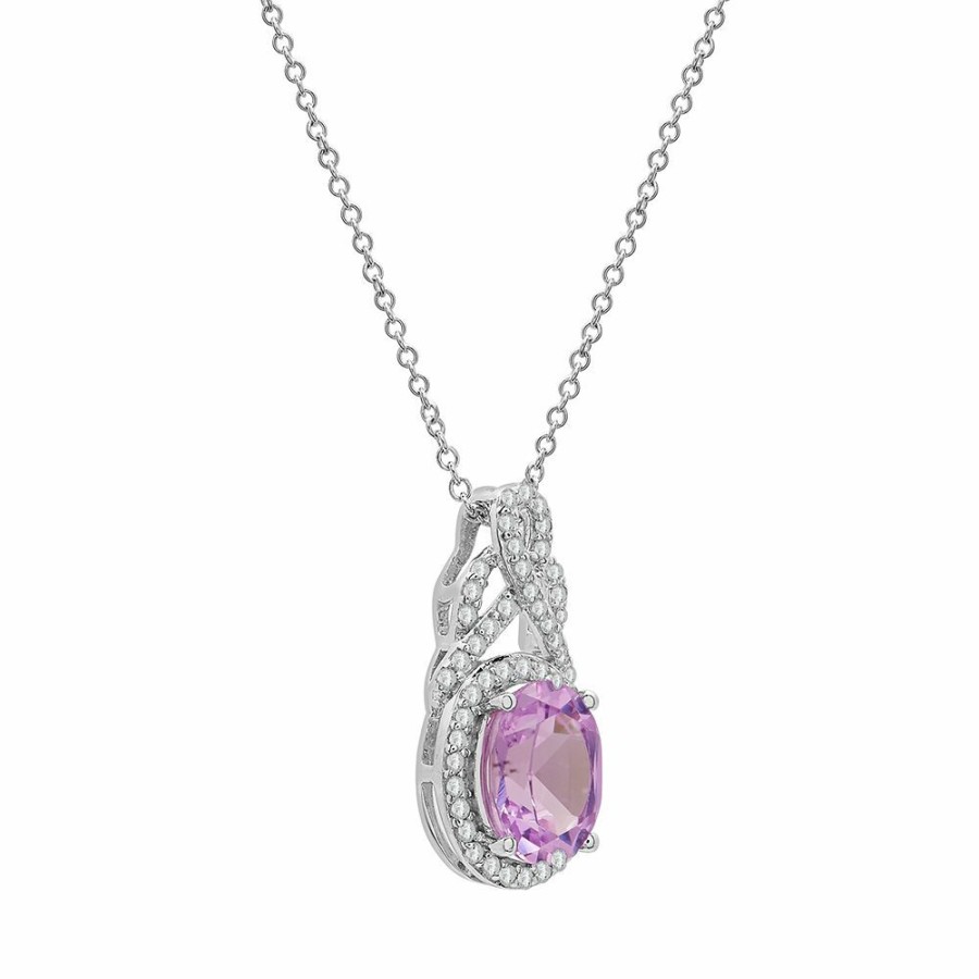 Pendants * | Limit Offer Lab Created Pink & White Sapphire Pendant In Sterling Silver