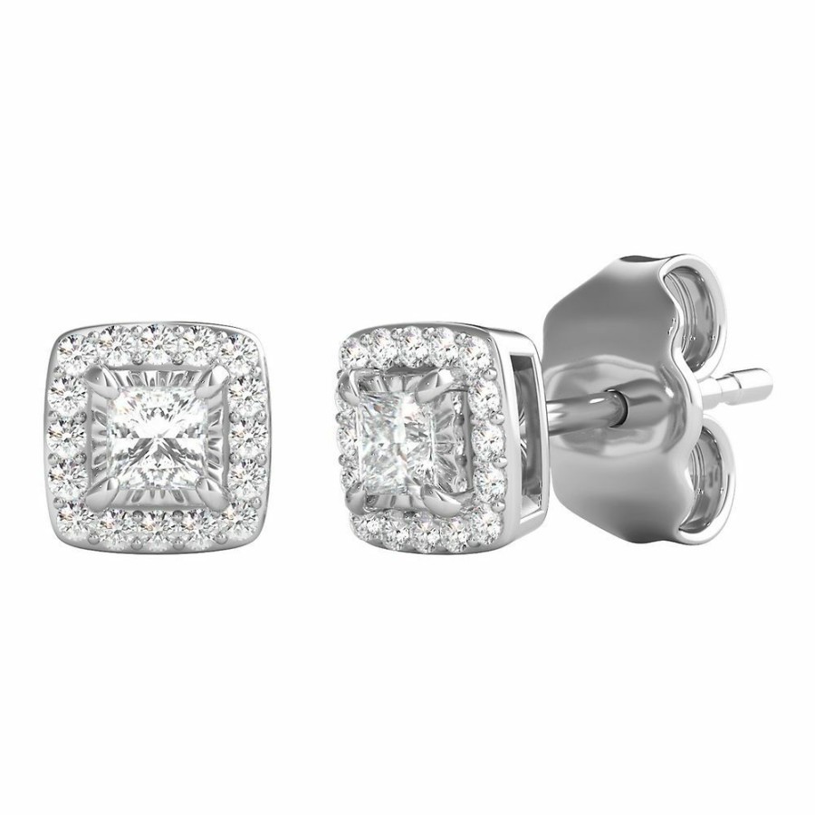 Earrings * | Limit Offer Diamond Illusion Halo Stud Earrings In 10K White Gold (1/4 Ct. Tw.)