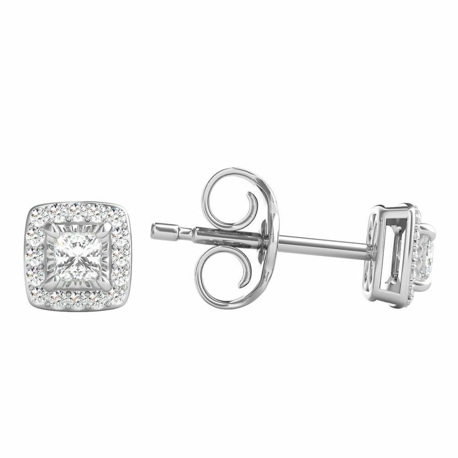 Earrings * | Limit Offer Diamond Illusion Halo Stud Earrings In 10K White Gold (1/4 Ct. Tw.)