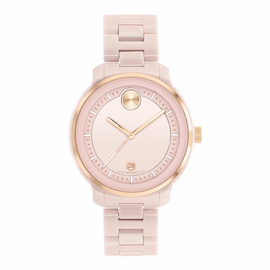 Watches * | Clearance Sale Ladies' Bold Verso Ceramic Watch In Rose-Gold Tone And Blush, 39Mm