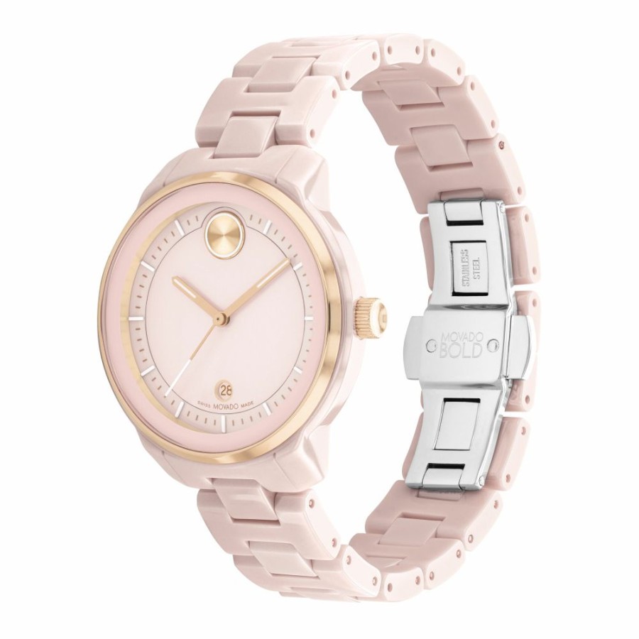 Watches * | Clearance Sale Ladies' Bold Verso Ceramic Watch In Rose-Gold Tone And Blush, 39Mm