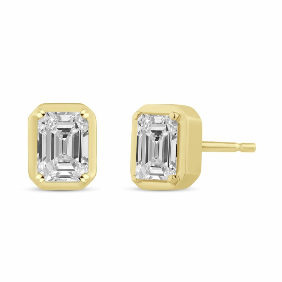 Earrings * | Discount Online Lab Grown Diamond Emerald-Cut Bezel Earrings In 14K Yellow Gold (1/2 Ct. Tw.)