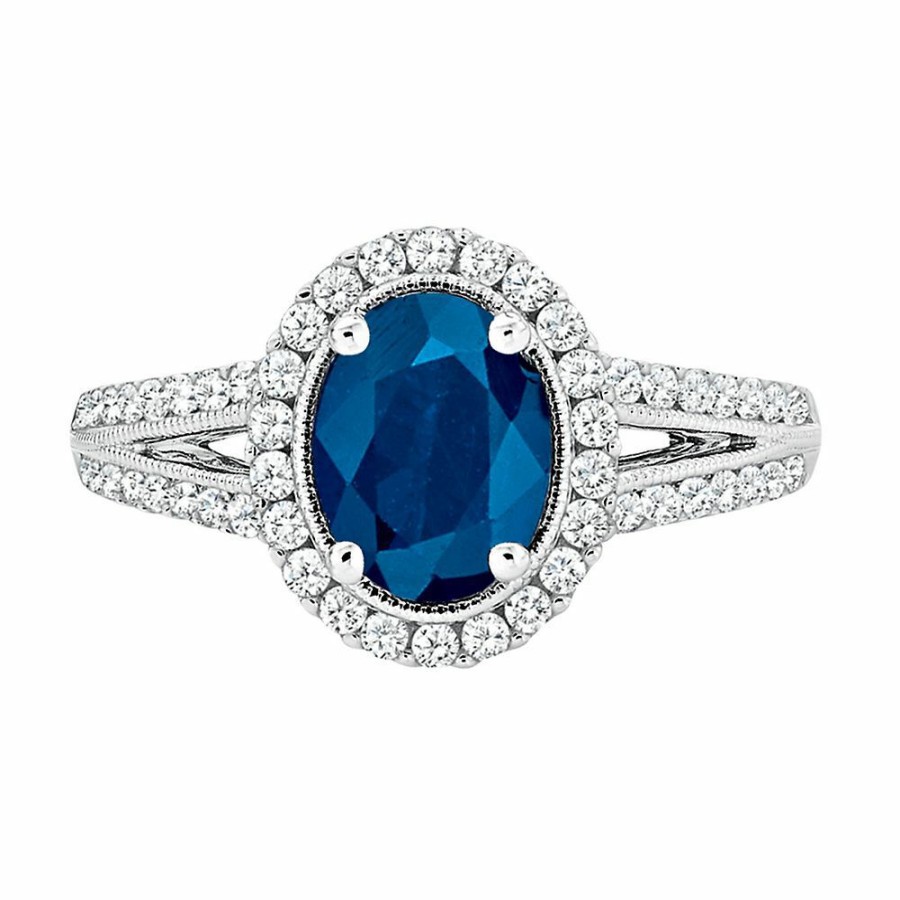 Rings * | Special Price Blue Sapphire & 1/2 Ct. Tw. Diamond Ring In 14K White Gold