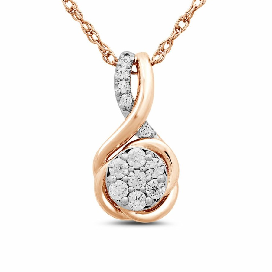 Pendants * | Special Offer Diamond Cluster Twist Pendant In 10K Rose Gold (1/4 Ct. Tw.)