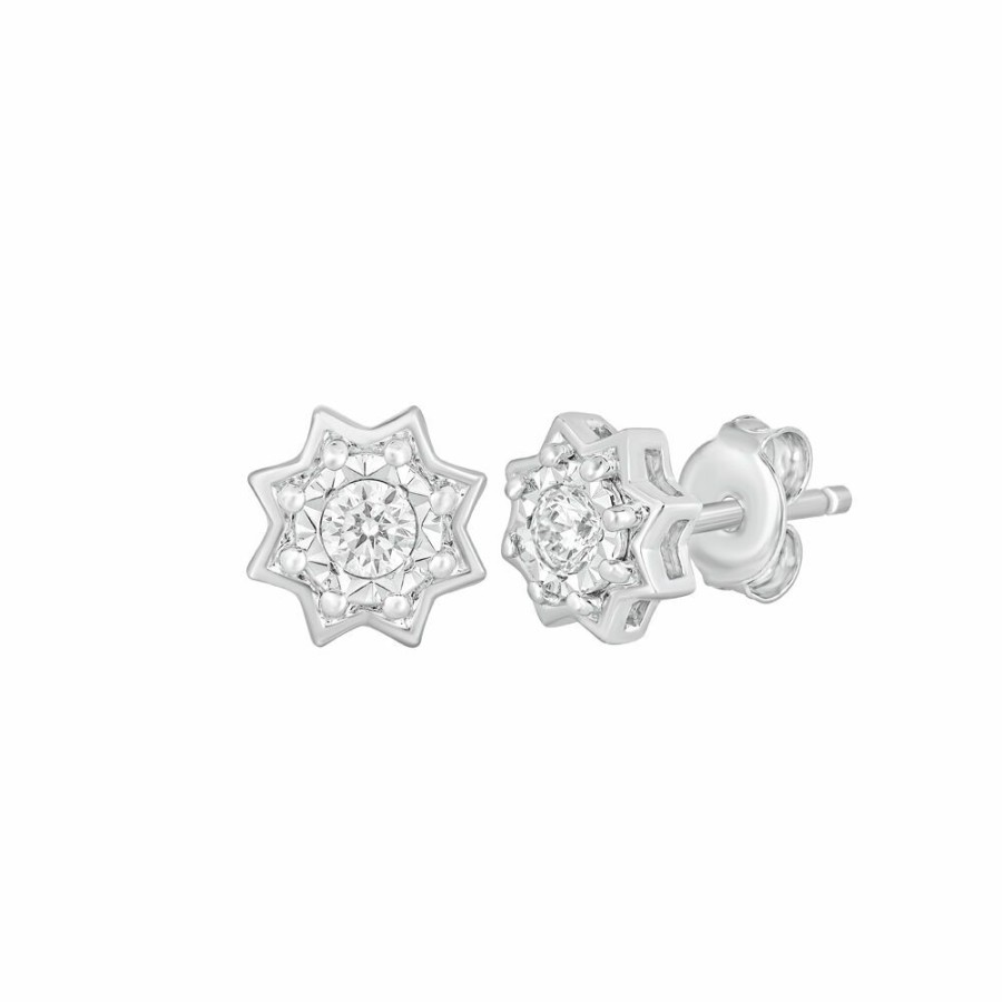 Earrings * | Sales Online Starburst Diamond Earrings In 10K White Gold (1/5 Ct. Tw.)