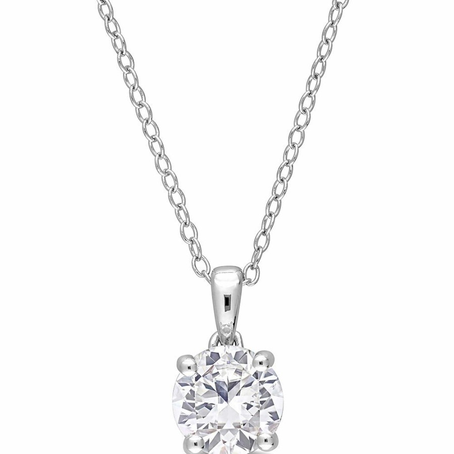 Pendants * | Half Off Lab Created White Sapphire Solitaire Pendant In Sterling Silver