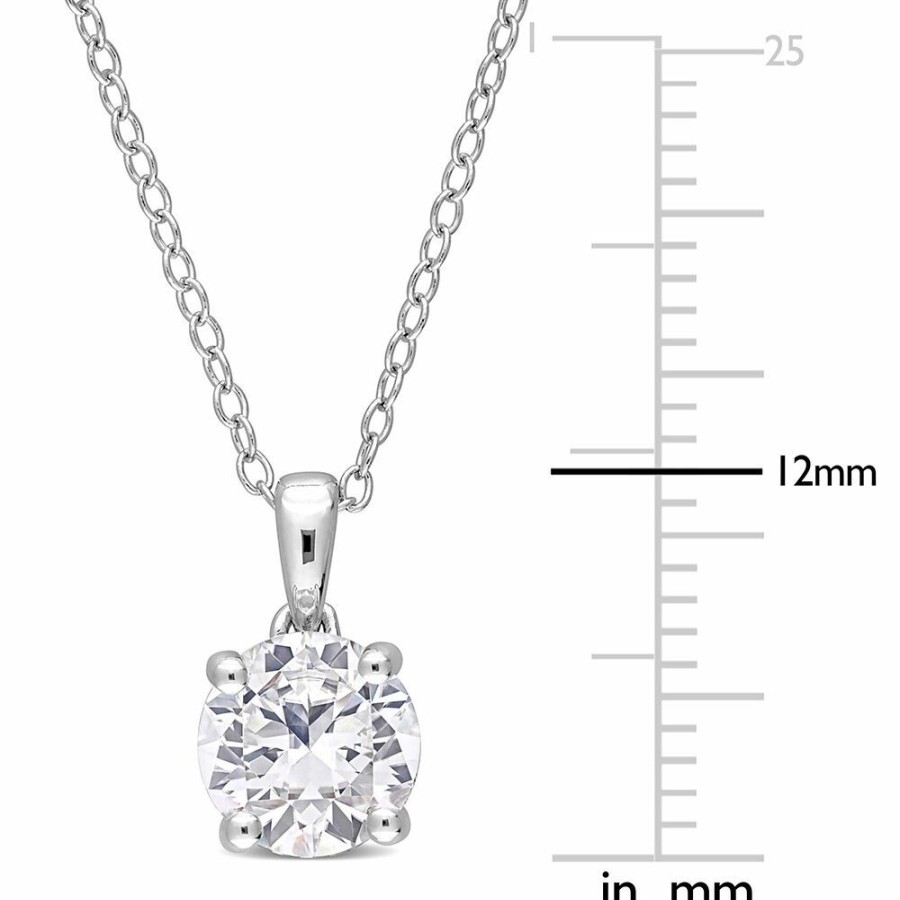 Pendants * | Half Off Lab Created White Sapphire Solitaire Pendant In Sterling Silver