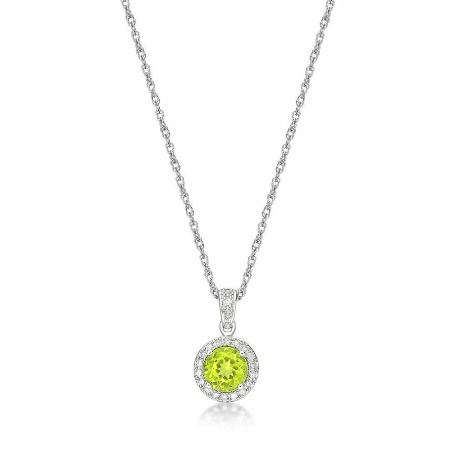 Pendants * | Discount Online Peridot & 1/10 Ct. Tw. Diamond Pendant In Sterling Silver