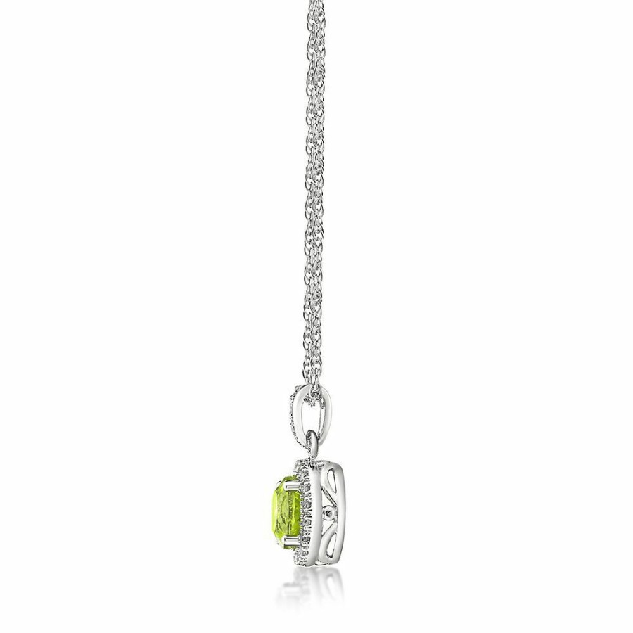 Pendants * | Discount Online Peridot & 1/10 Ct. Tw. Diamond Pendant In Sterling Silver