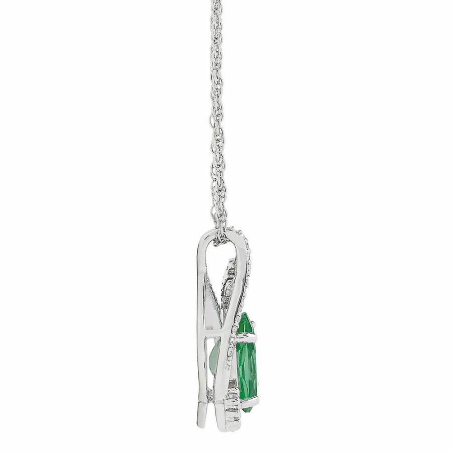 Pendants * | Clearance Sale Lab Created Emerald And 1/10 Ct. Tw. Diamond Pendant In Sterling Silver