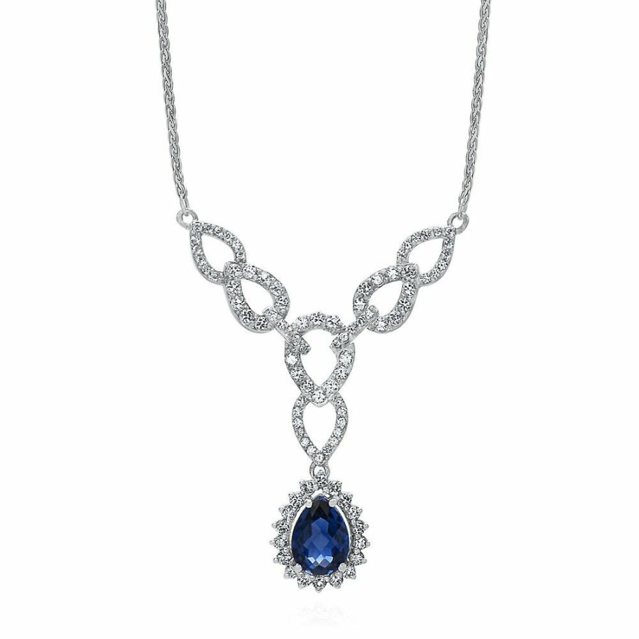 Necklace * | Discount Online Lab Created Blue & White Sapphire Y-Necklace In Sterling Silver