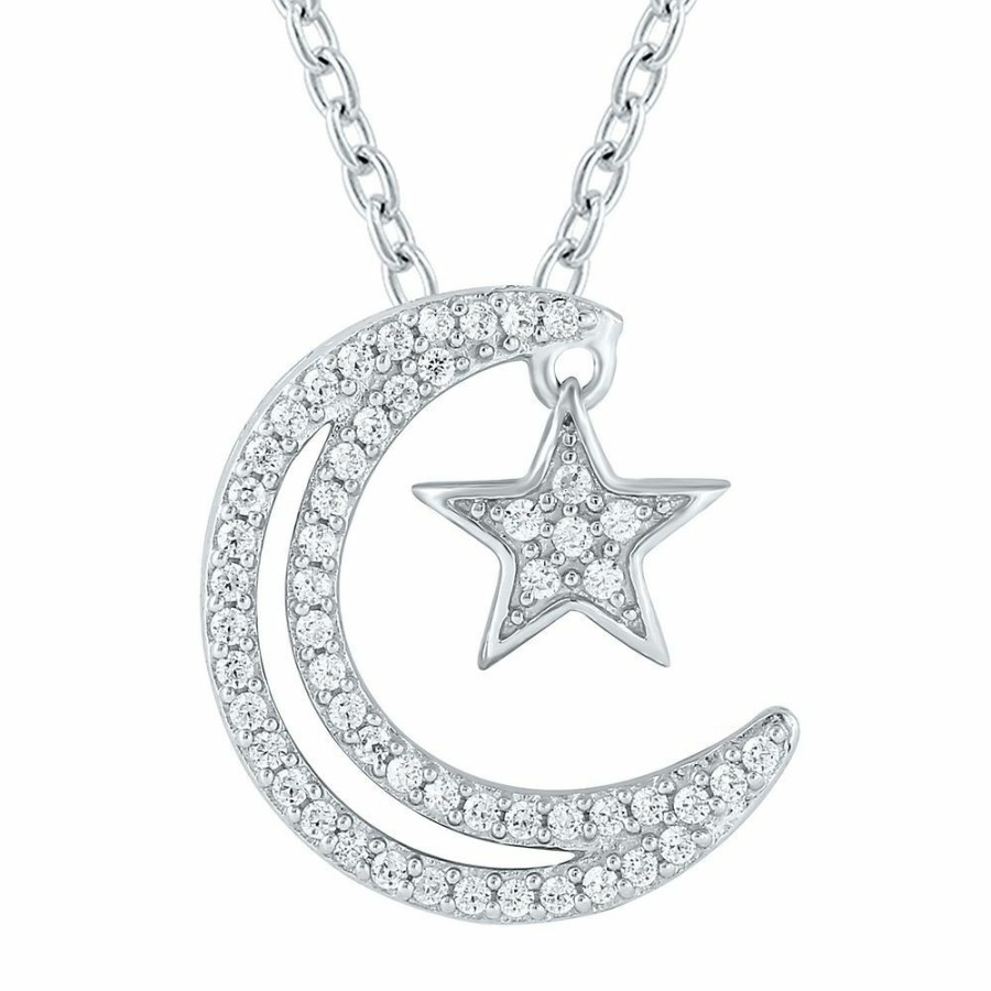 Pendants * | Special Offers 1/5 Ct. Tw. Diamond Moon & Star Pendant In Sterling Silver