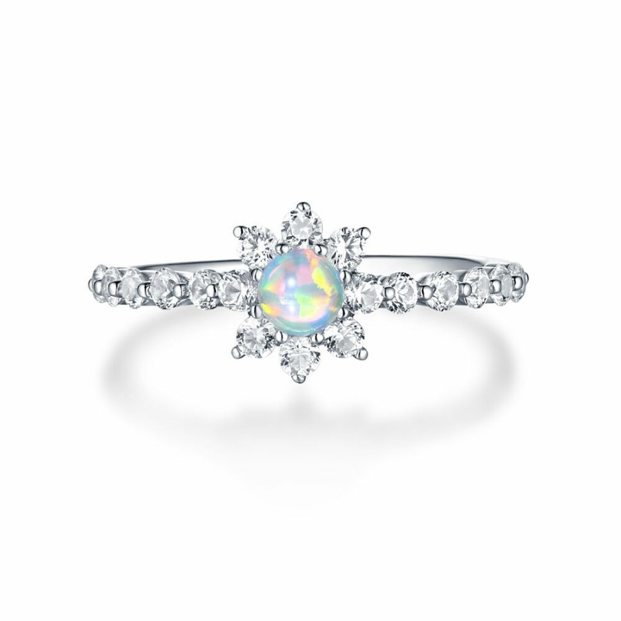 Rings * | Prefential Price Lab Created Opal & White Sapphire Stack Ring In Sterling Silver