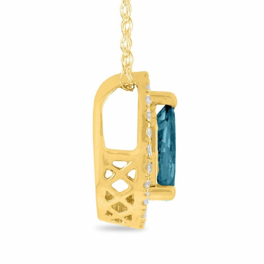 Pendants * | Special Offers Pear-Shaped Blue Topaz Pendant With Diamond Accents In 14K Yellow Gold