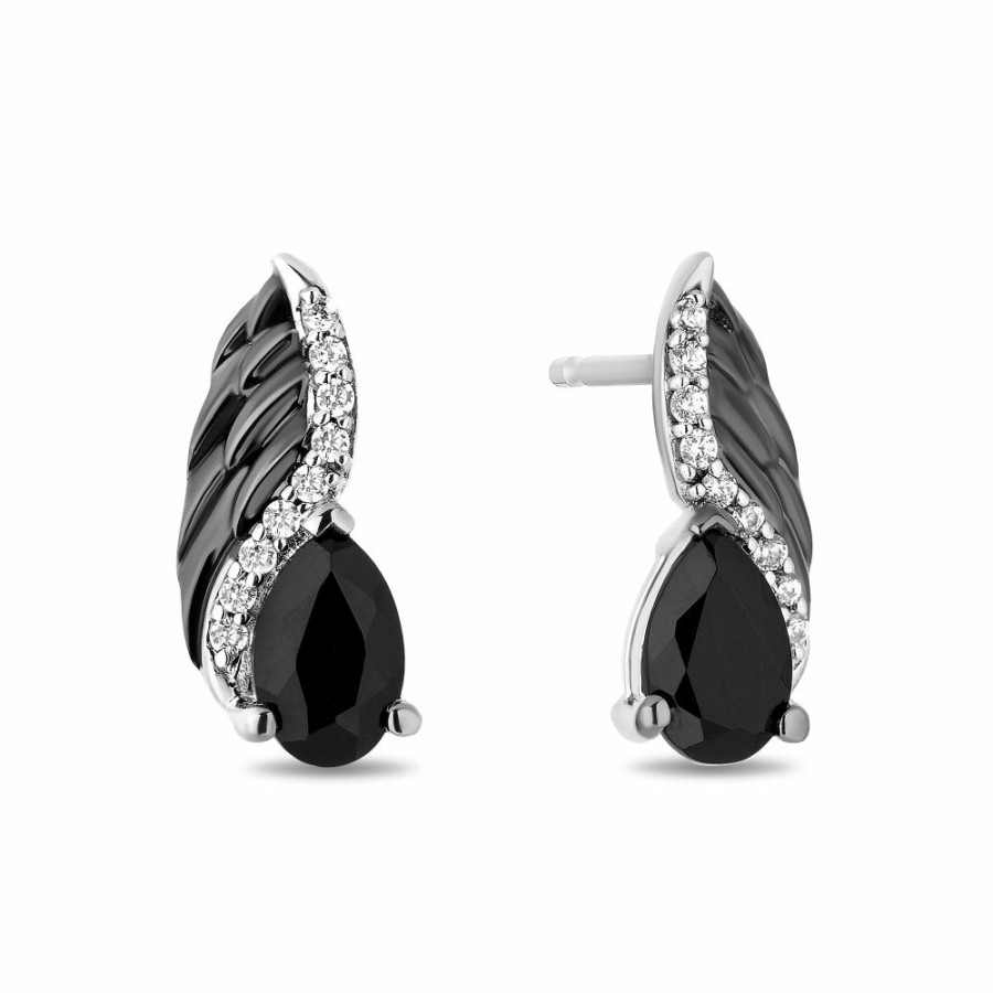 Earrings * | Limit Offer Maleficent Onyx And Diamond Earrings In Sterling Silver (1/10 Ct. Tw.)