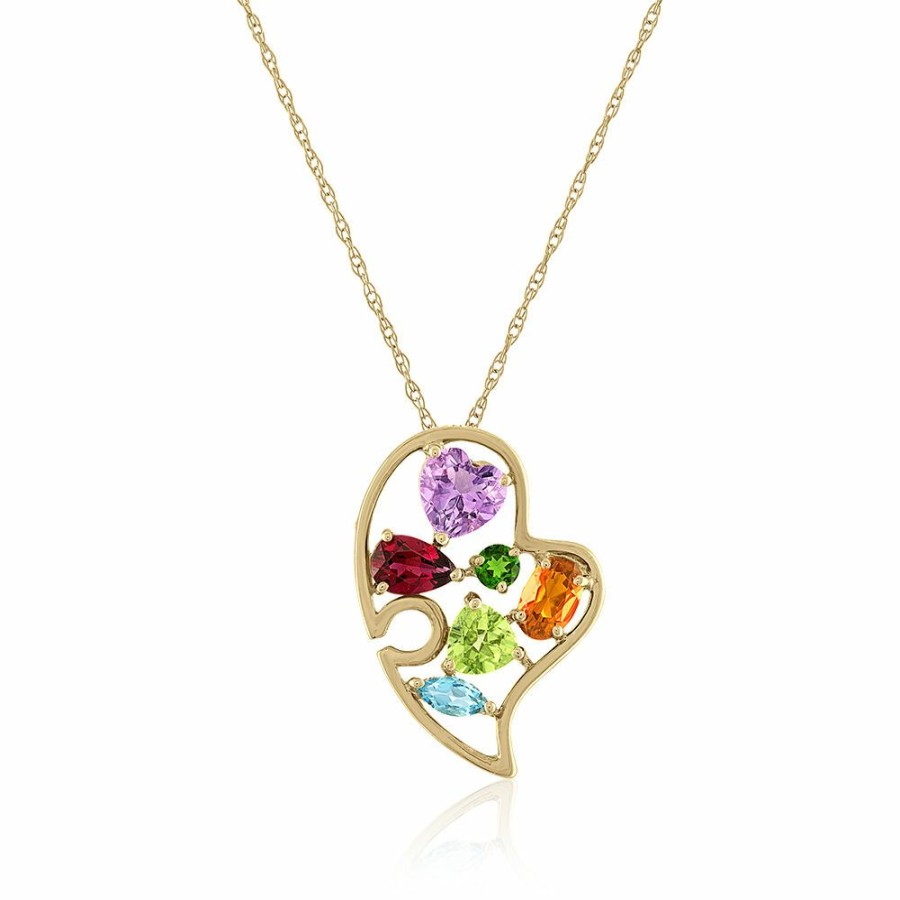 Pendants * | Special Price Multi-Gemstone Heart Pendant In 14K Yellow Gold