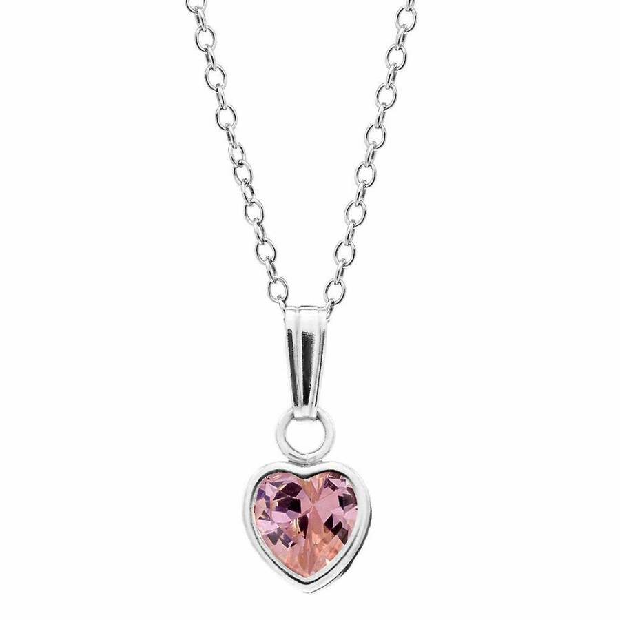 Pendants * | Clearance Children'S Pink Cubic Zirconia Heart Pendant In Sterling Silver