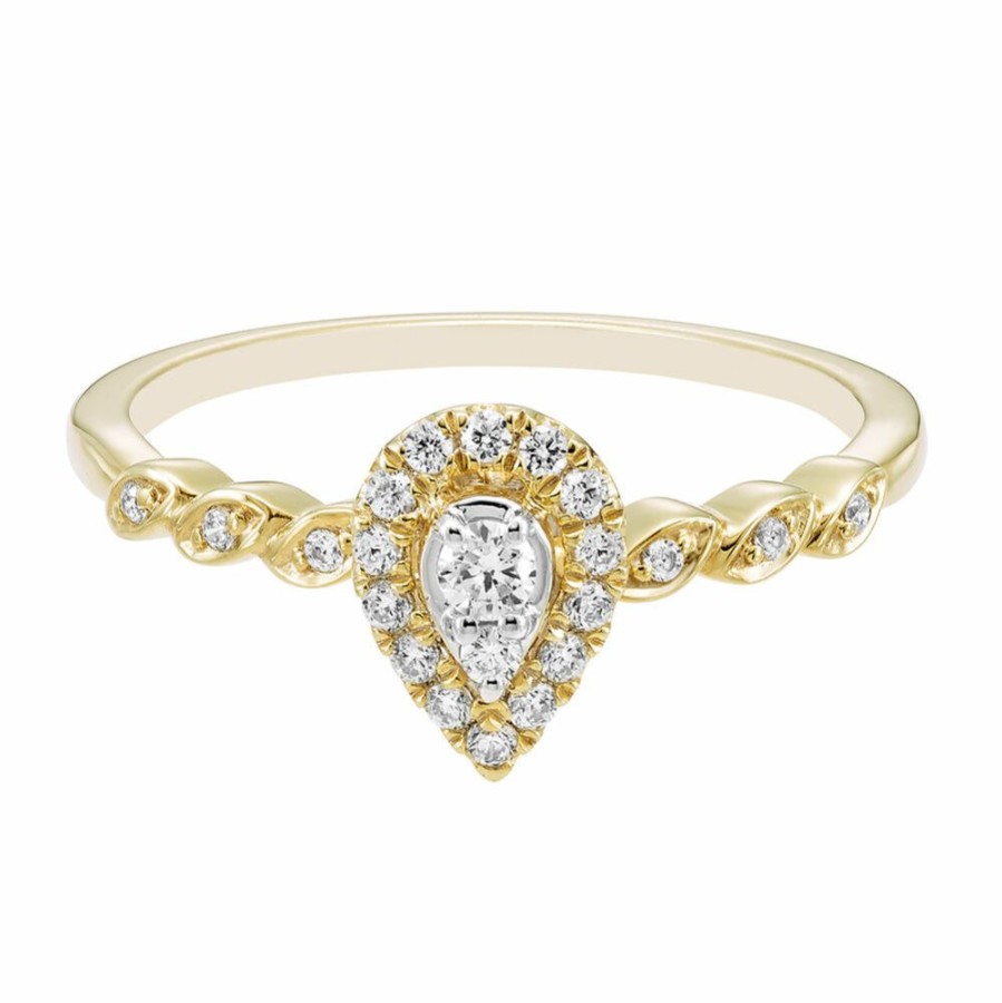 Rings * | Half Off Pear-Shaped Diamond Engagement Ring With Halo In 10K Yellow Gold (1/5 Ct. Tw.)