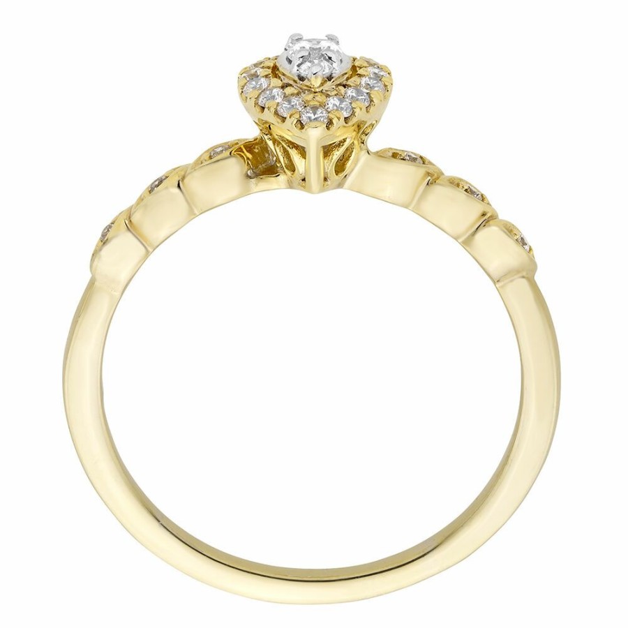 Rings * | Half Off Pear-Shaped Diamond Engagement Ring With Halo In 10K Yellow Gold (1/5 Ct. Tw.)