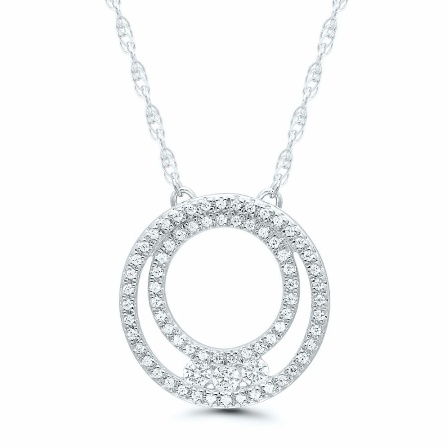 Pendants * | Sales Online Three-Stone Diamond Double Circle Pendant In 10K White Gold (1/3 Ct. Tw.)