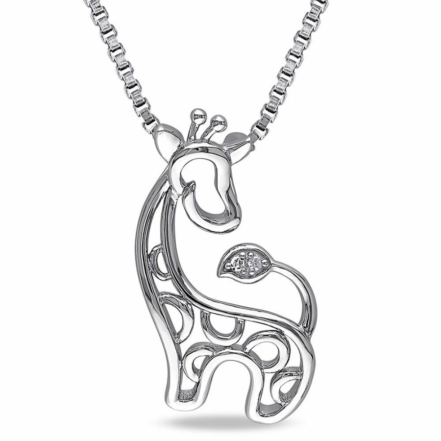 Pendants * | On Sale Diamond Giraffe Pendant In Sterling Silver