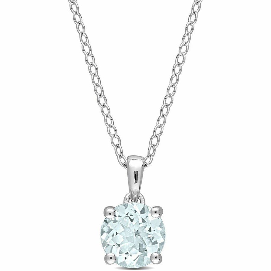 Pendants * | Sales Online Aquamarine Solitaire Pendant In Sterling Silver