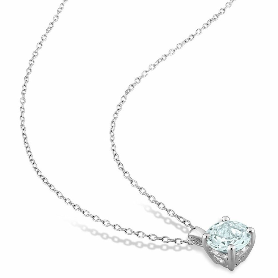 Pendants * | Sales Online Aquamarine Solitaire Pendant In Sterling Silver