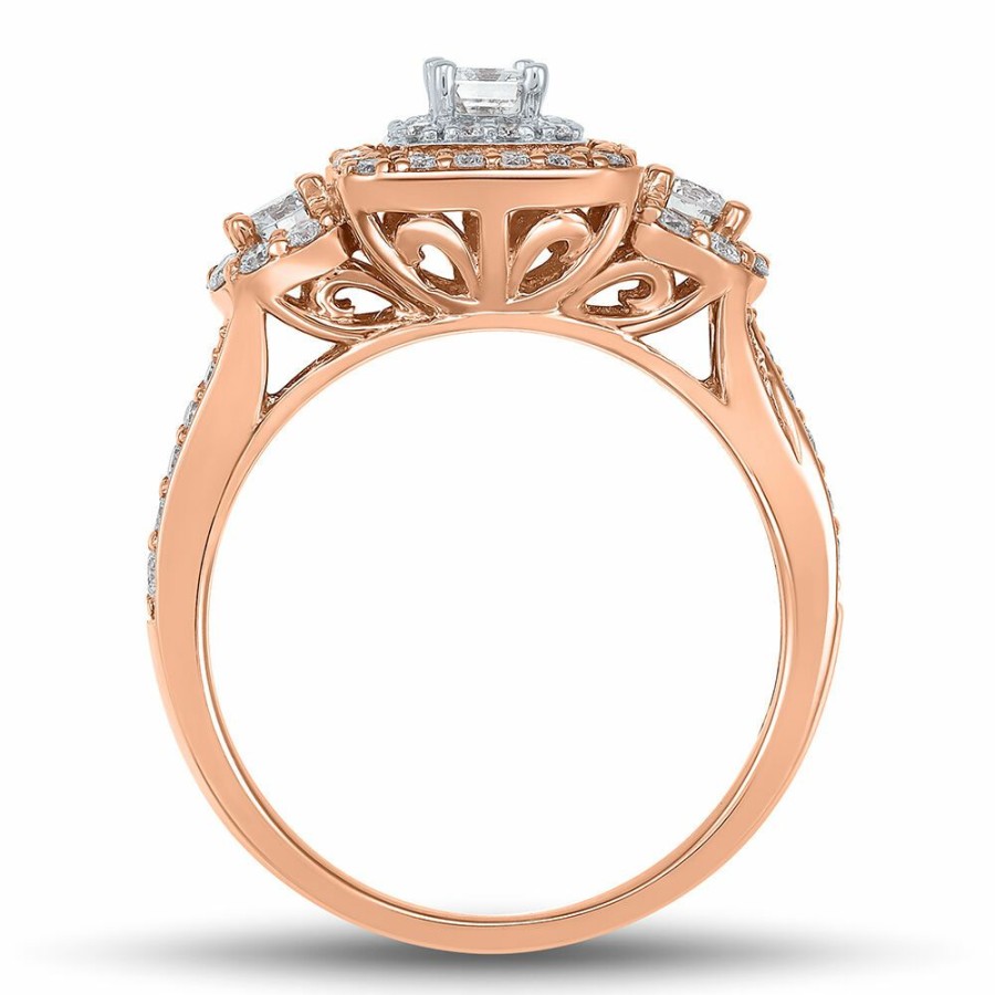 Rings * | Discount Online Double Halo Emerald-Cut Diamond Engagement Ring In 14K Rose Gold (1 Ct. Tw.)