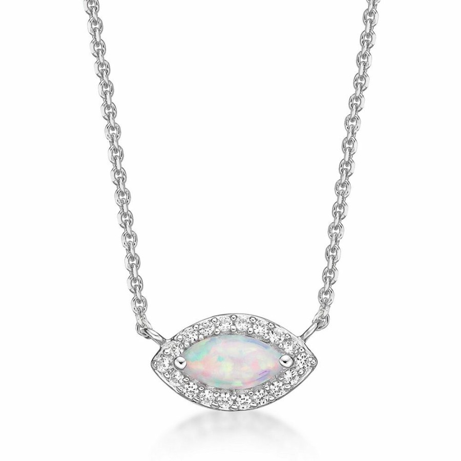 Necklace * | Half Off Lab Created Opal & White Sapphire Necklace In Sterling Silver