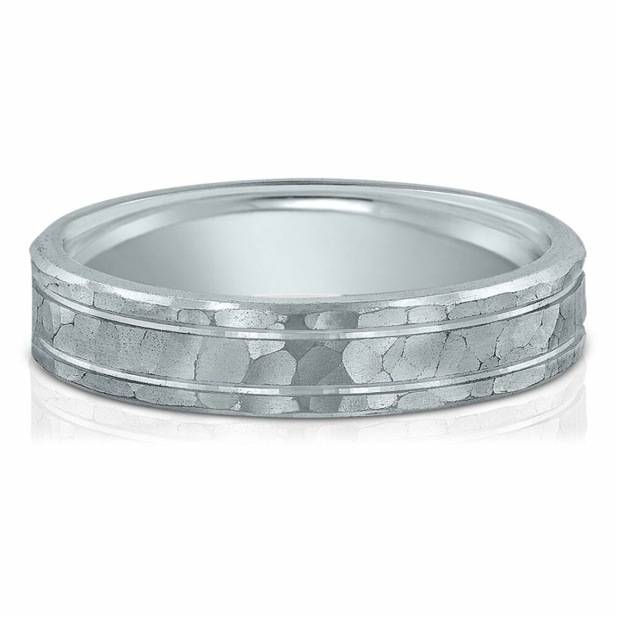 Accessories * | Special Offers Men'S Hammer Finish Band In Platinum, 4Mm