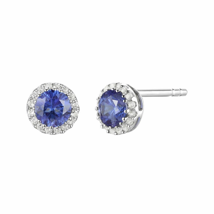 Earrings * | Clearance Diamond & Tanzanite Stud Earrings In 14K White Gold