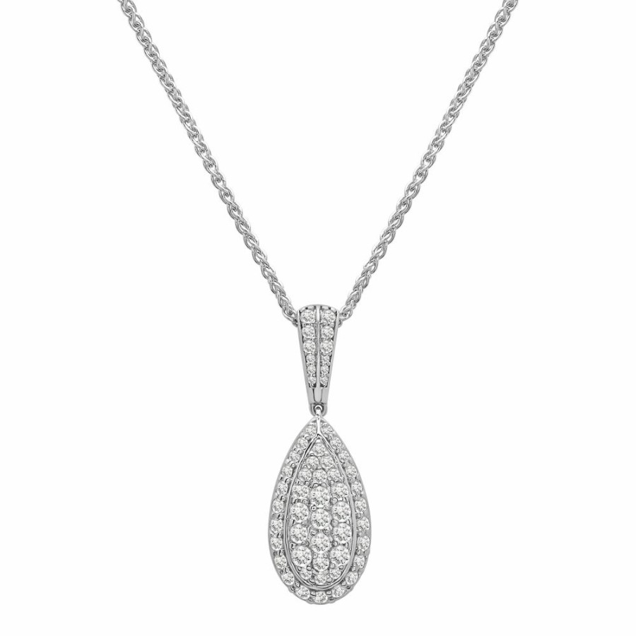 Pendants * | Discount Online Diamond Pear-Shaped Drop Pendant In 10K White Gold (3/4 Ct. Tw.)