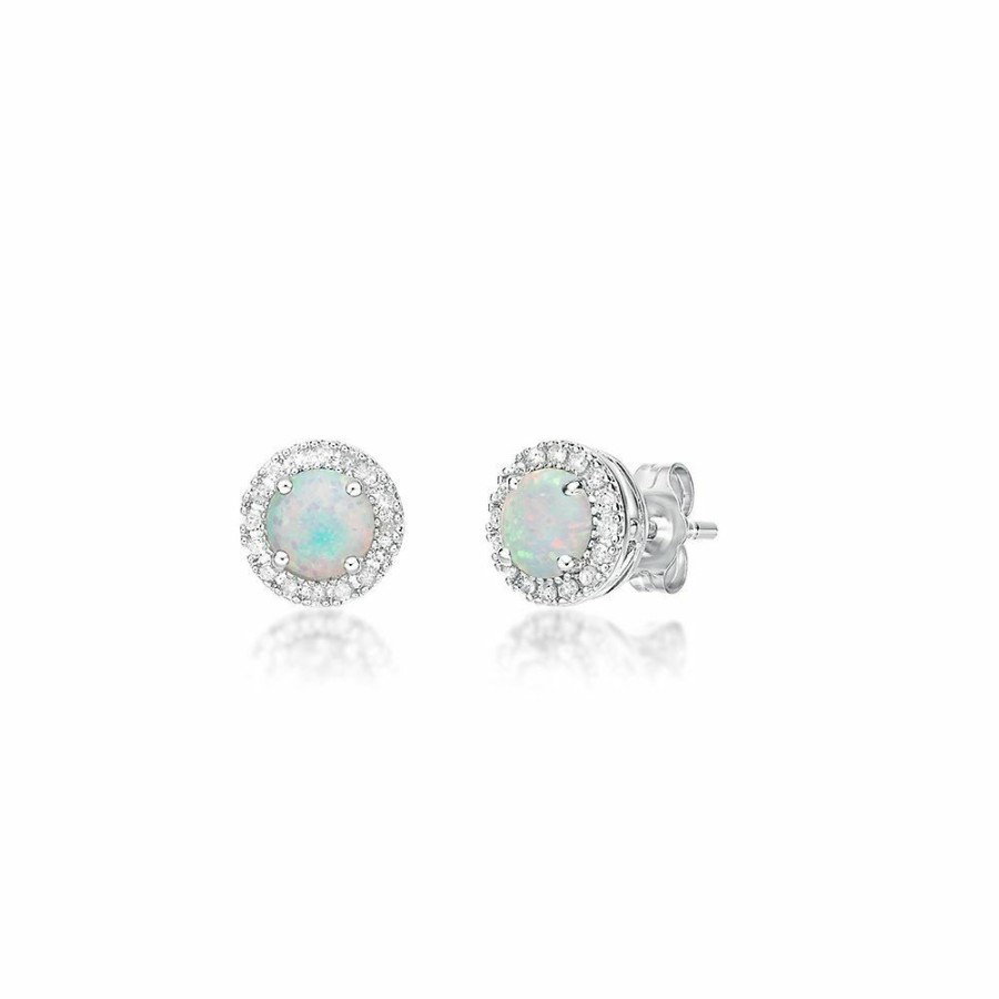 Earrings * | Discount Online Lab Created Opal & 1/7 Ct. Tw. Diamond Earrings In Sterling Silver