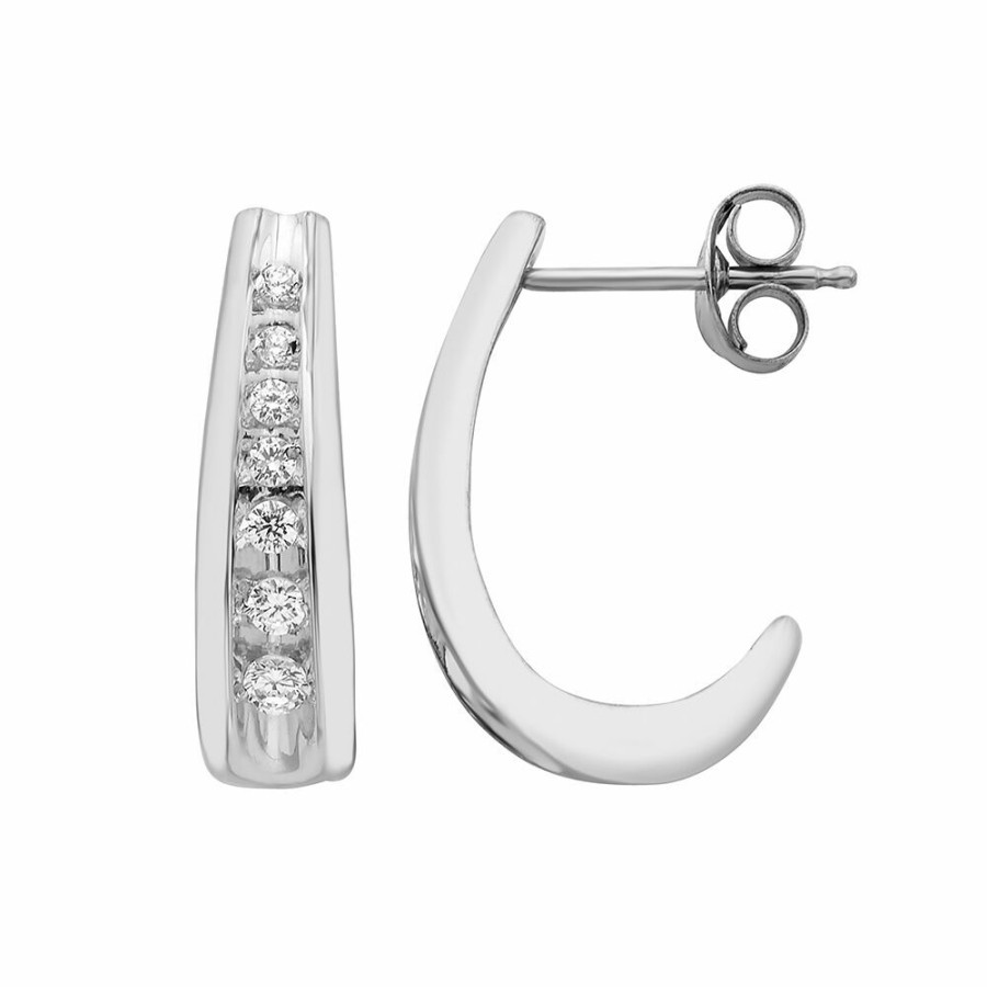 Earrings * | Special Offer Diamond J-Hoop Earrings In 10K White Gold (1/5 Ct. Tw.)