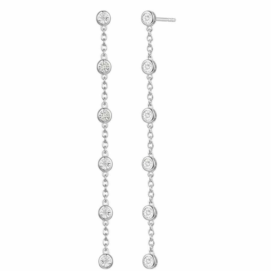 Earrings * | Limit Offer Diamond Bezel-Set Drop Earrings In Sterling Silver (1/10 Ct. Tw.)