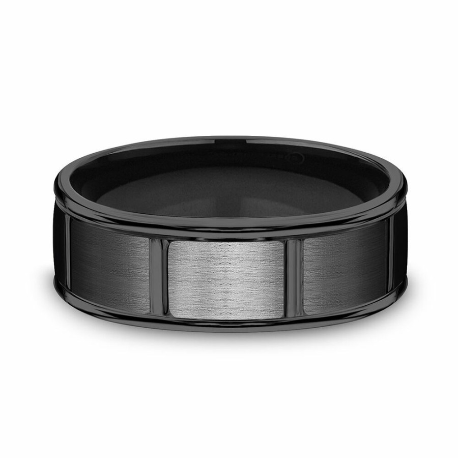 Accessories * | On Sale Men'S Brick Wedding Band In Black Titanium, 7Mm