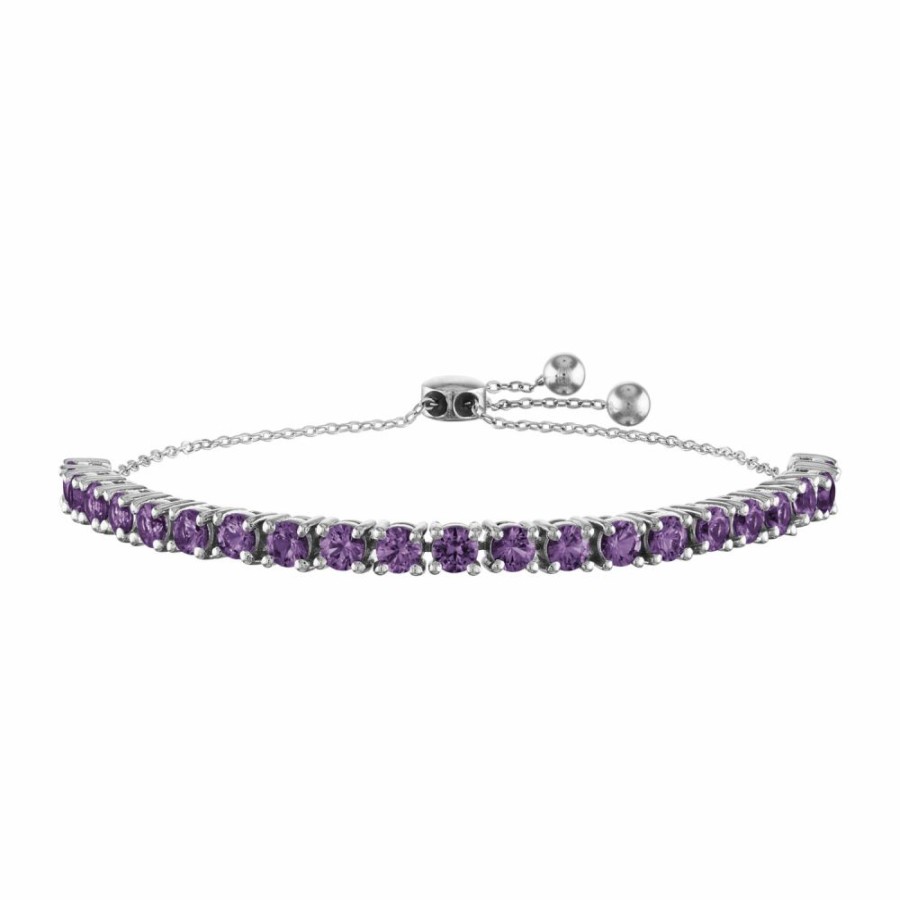 Bracelets * | Special Price Amethyst Bolo Bracelet In Sterling Silver