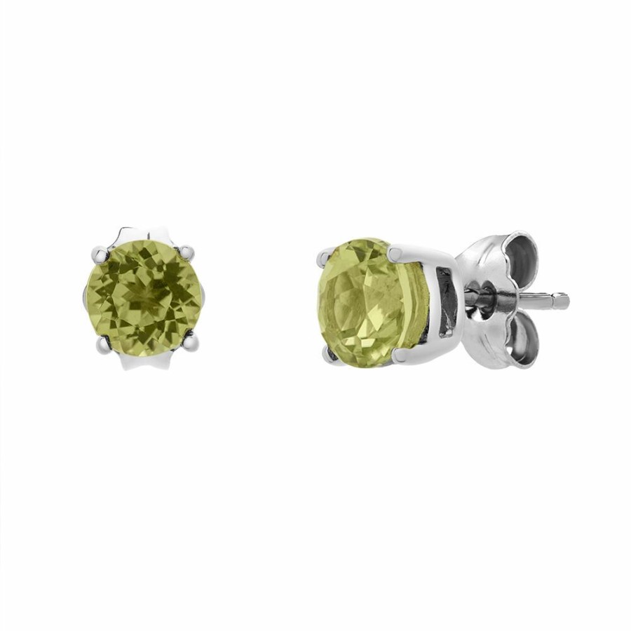 Earrings * | Discount Online Round Peridot Stud Earrings In 10K White Gold